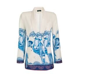 No Pise La Grama Women's White Blue Marcela Tailored Suit Jacket Size M